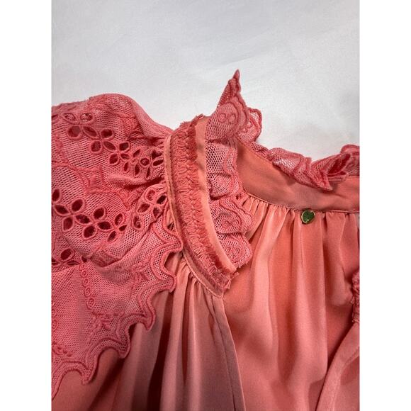 Kobi Halperin Daphne Embroidered Mesh-Sleeve Silk Blouse in Sherbet Pink Size S - Picture 8 of 16